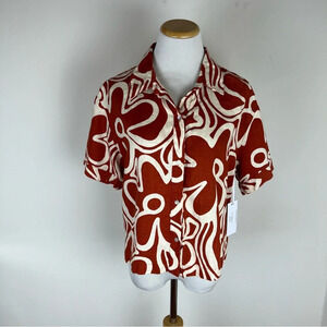 NWT Honorine Casey Printed Button Down Shirt Orange Size S
